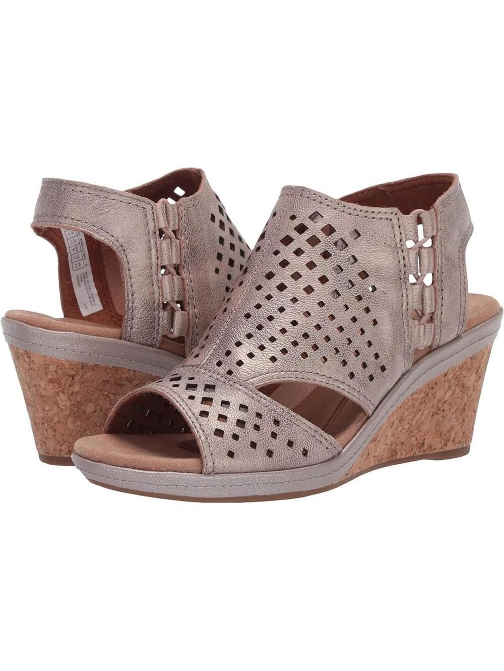 Cobb Hill Women's Janna Side Bungee Wedge Sandal, CH9169, Metallic 9